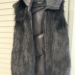 DKNY Charcoal Faux Fur Vest